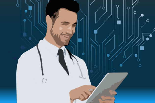 Image of lab tech looking through microscope